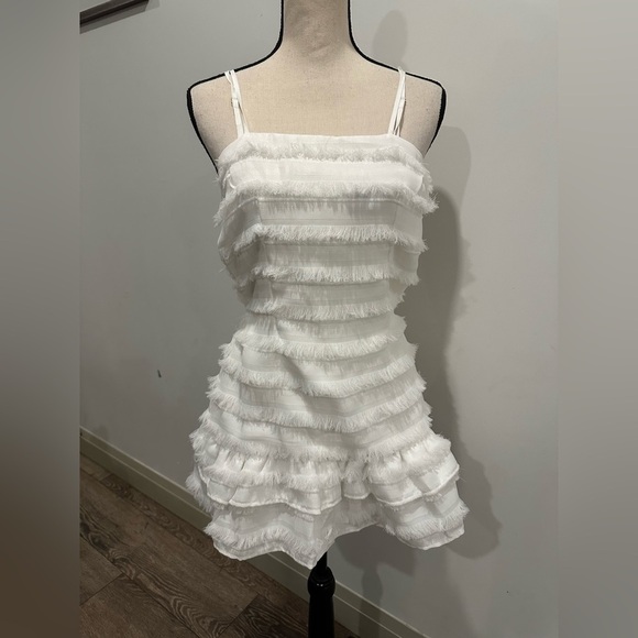 Princess Polly Molina White Mini Dress Size 4 straps eyelash ruffle fringe  NWT - Picture 4 of 12